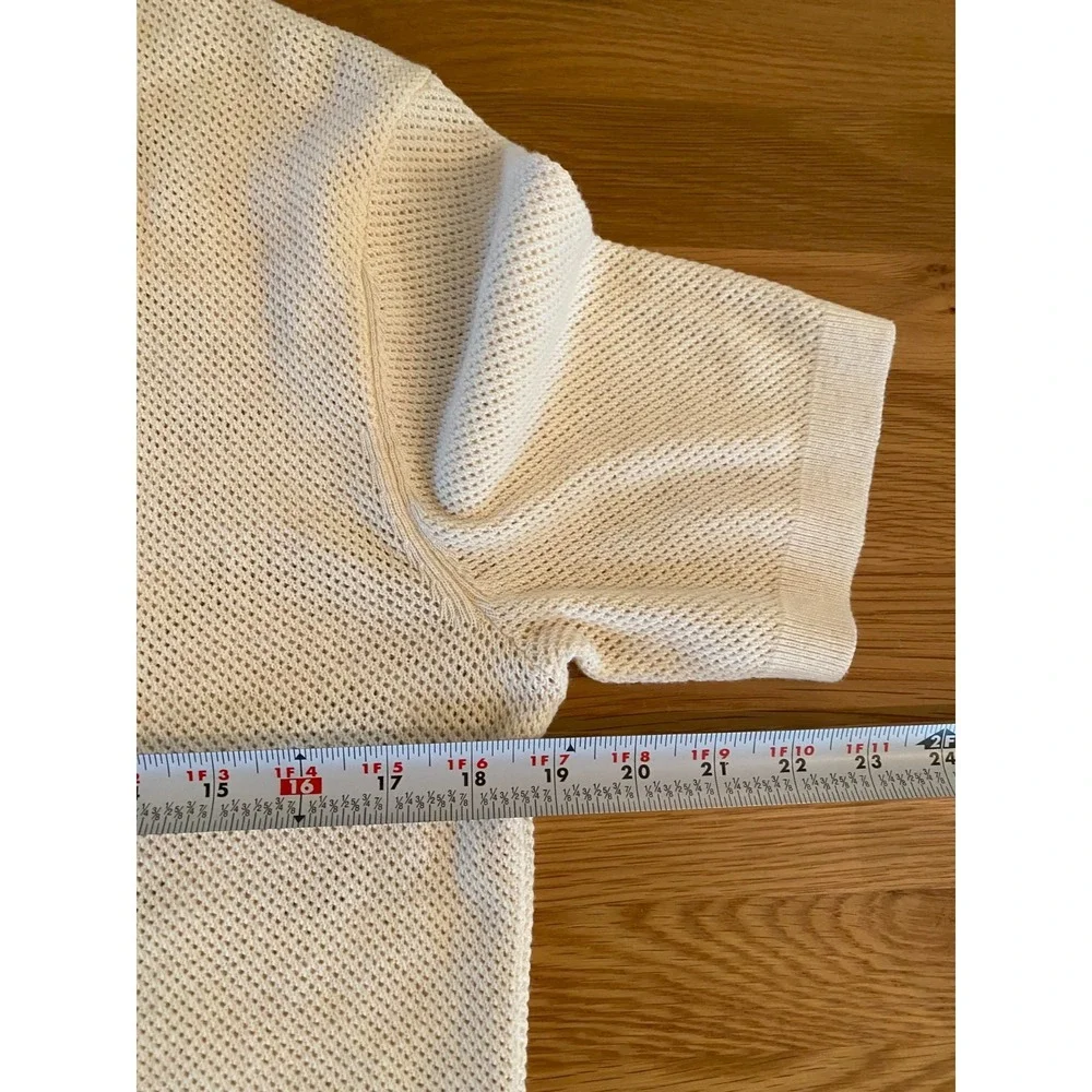 Banana Republic Sweater Polo Mens S Ivory Open Knit Short Sleeve Button Front